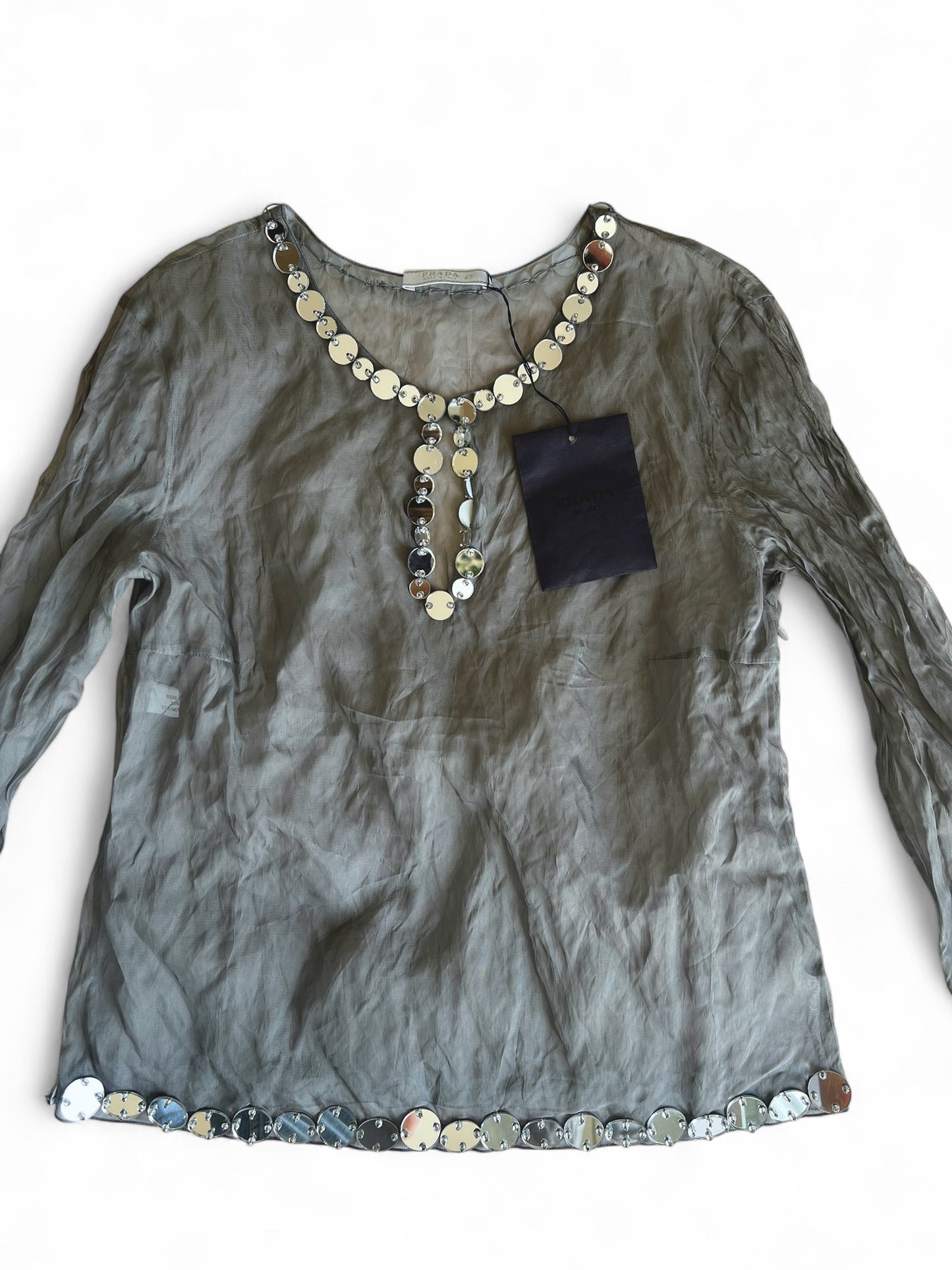 Prada SS 1999 Crushed Silk Mirror-Embellished Ensemble