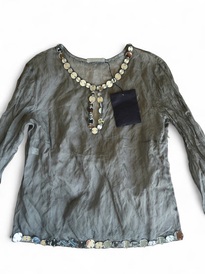 Prada SS 1999 Crushed Silk Mirror-Embellished Ensemble