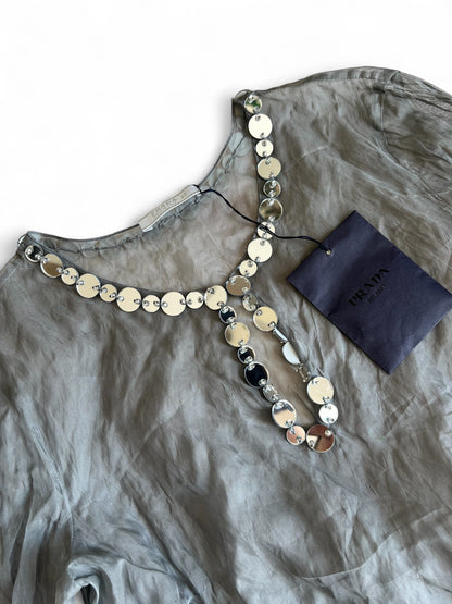 Prada SS 1999 Crushed Silk Mirror-Embellished Ensemble