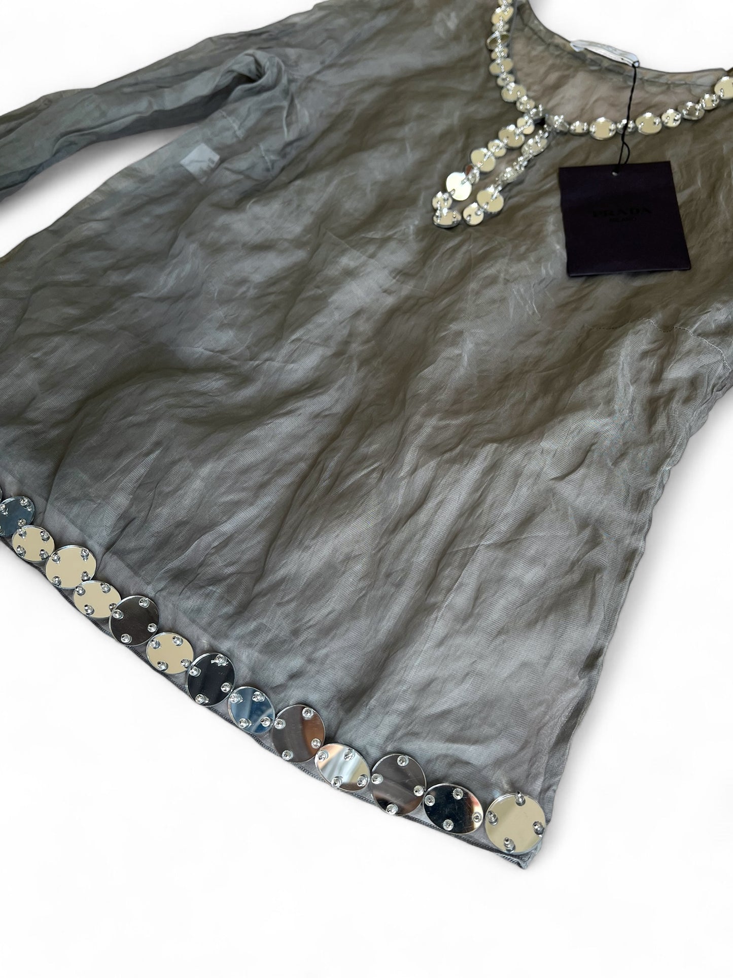 Prada SS 1999 Crushed Silk Mirror-Embellished Ensemble