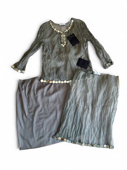 Prada SS 1999 Crushed Silk Mirror-Embellished Ensemble
