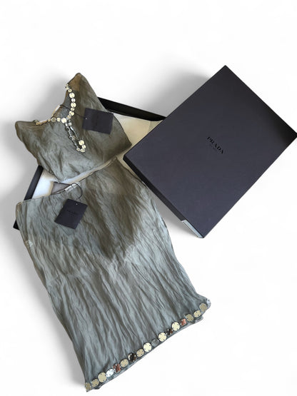 Prada SS 1999 Crushed Silk Mirror-Embellished Ensemble