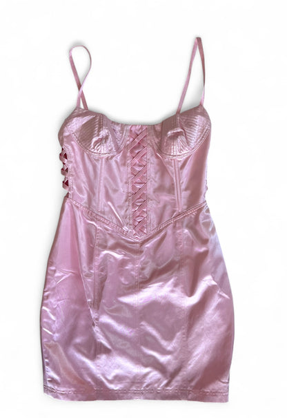 Vintage 1990s Versus by Gianni Versace Pink Satin Mini Dress and Cropped Jacket Set
