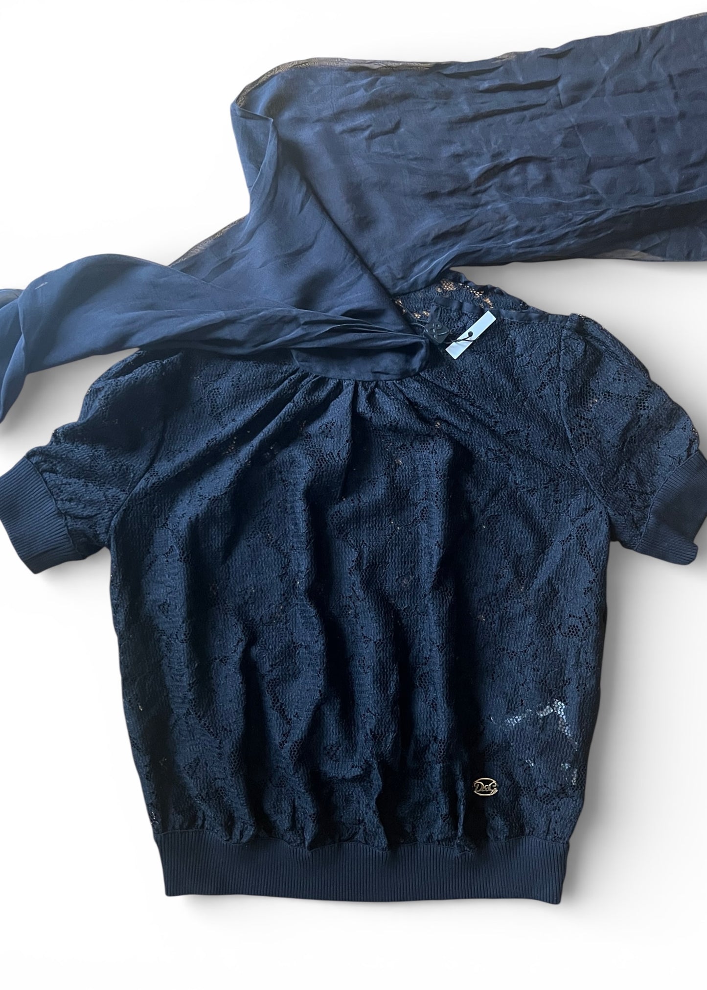 Dolce & Gabbana Vintage Lace Top with Tie-Neck