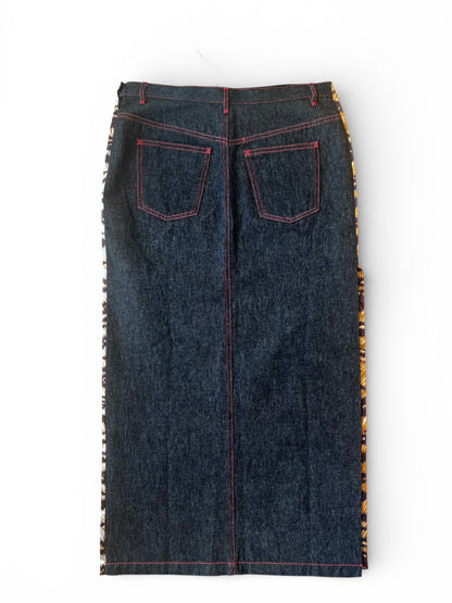 Dolce & Gabbana Vintage Tiger Print & Denim Maxi Skirt – Y2K Patchwork Animal Print Skirt – Made in Italy