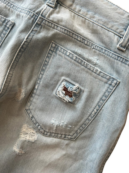 Dolce & Gabbana Vintage Crystal Embellished Jeans – Light Wash Distressed Denim with Gold & Crystal Studs – Made in Italy