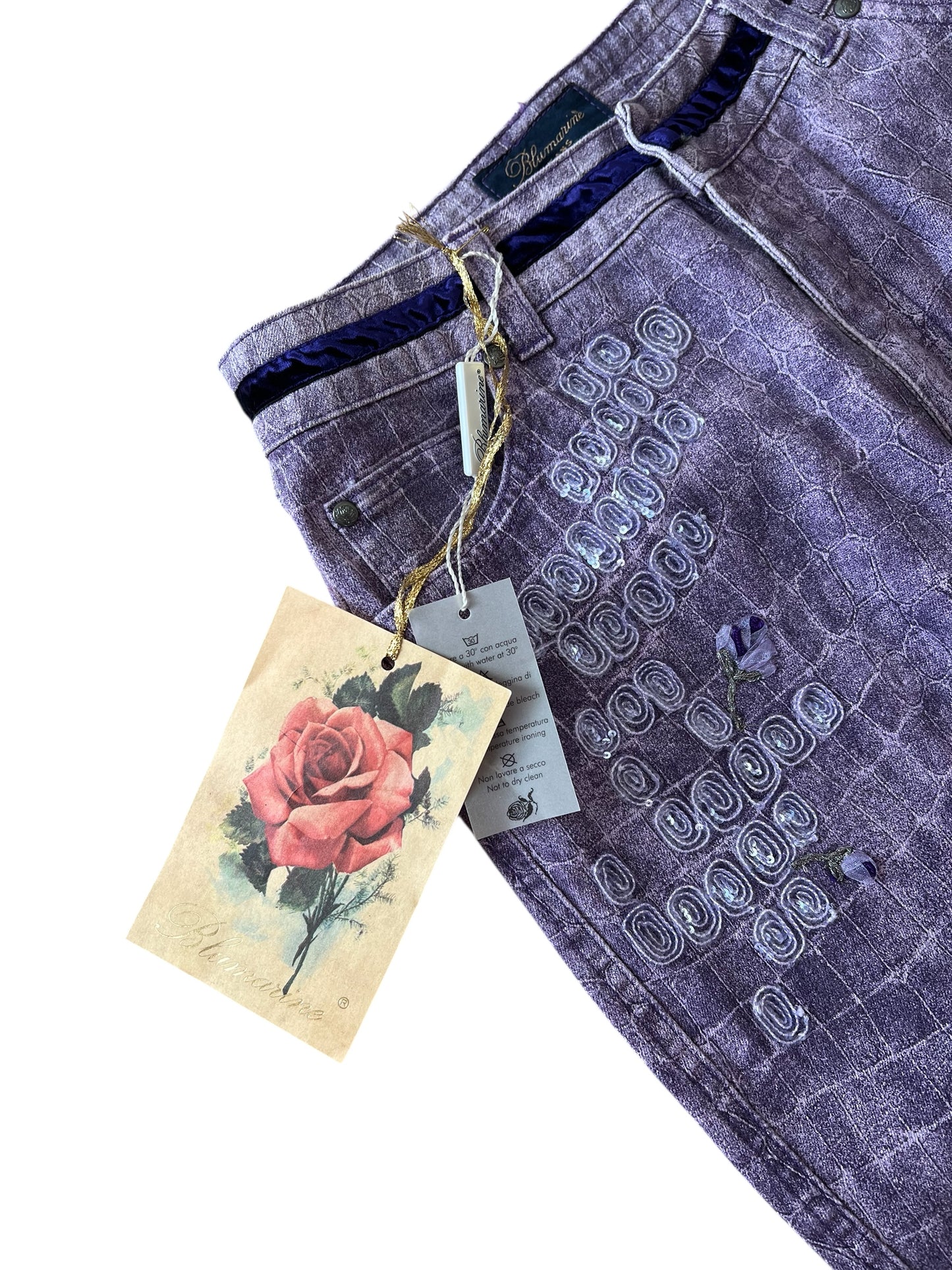 Blumarine Vintage Crocodile Print Two Piece Set – Y2K Embellished Top & Pants – Made in Italy