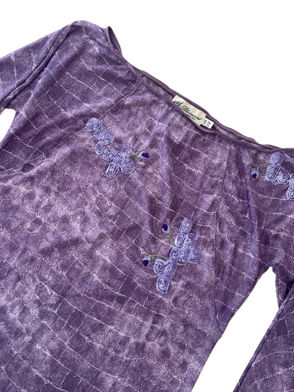 Blumarine Vintage Crocodile Print Two Piece Set – Y2K Embellished Top & Pants – Made in Italy