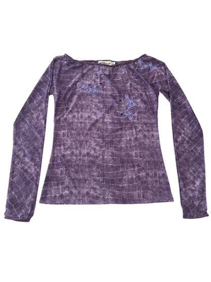 Blumarine Vintage Crocodile Print Two Piece Set – Y2K Embellished Top & Pants – Made in Italy