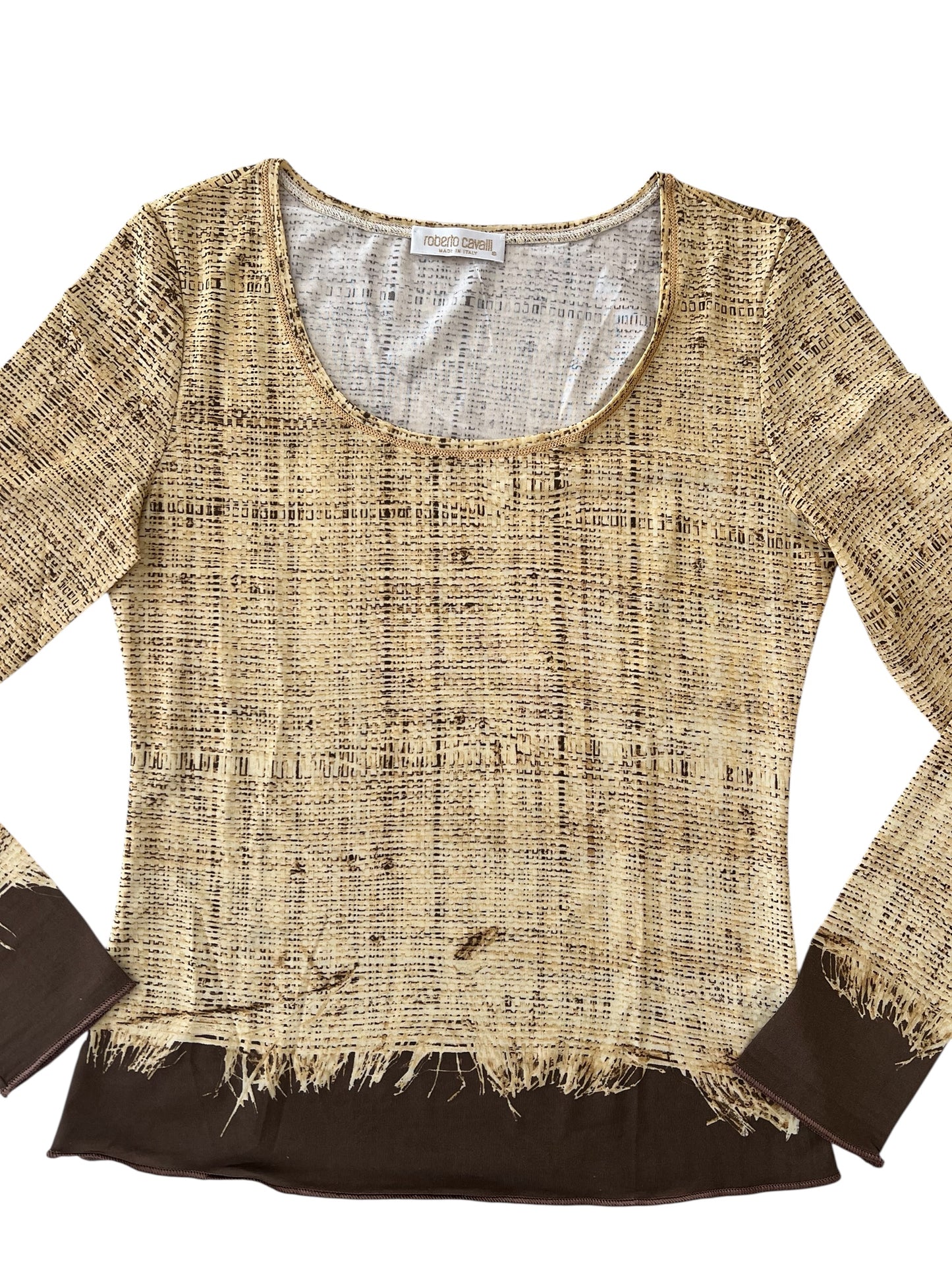 Roberto Cavalli Vintage Printed Long Sleeve Top trompe-l’œil / distressed fabric