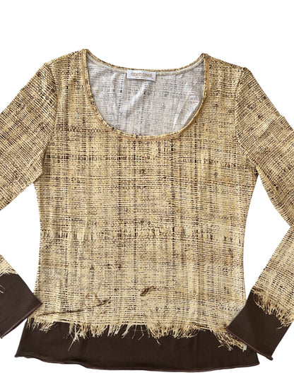 Roberto Cavalli Vintage Printed Long Sleeve Top trompe-l’œil / distressed fabric