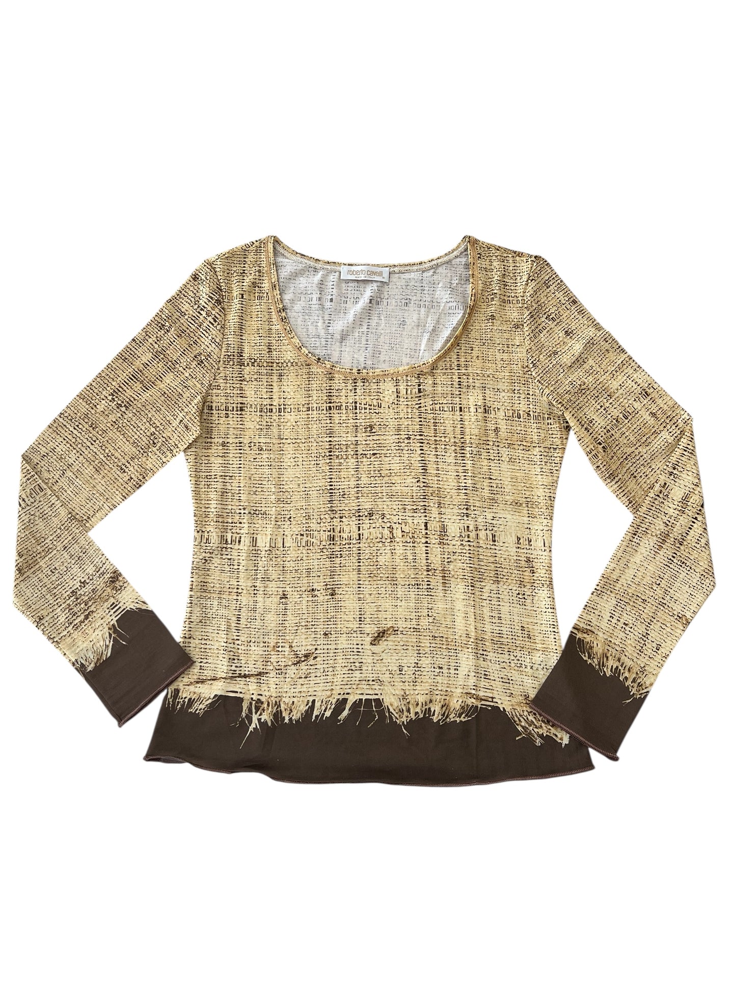 Roberto Cavalli Vintage Printed Long Sleeve Top trompe-l’œil / distressed fabric