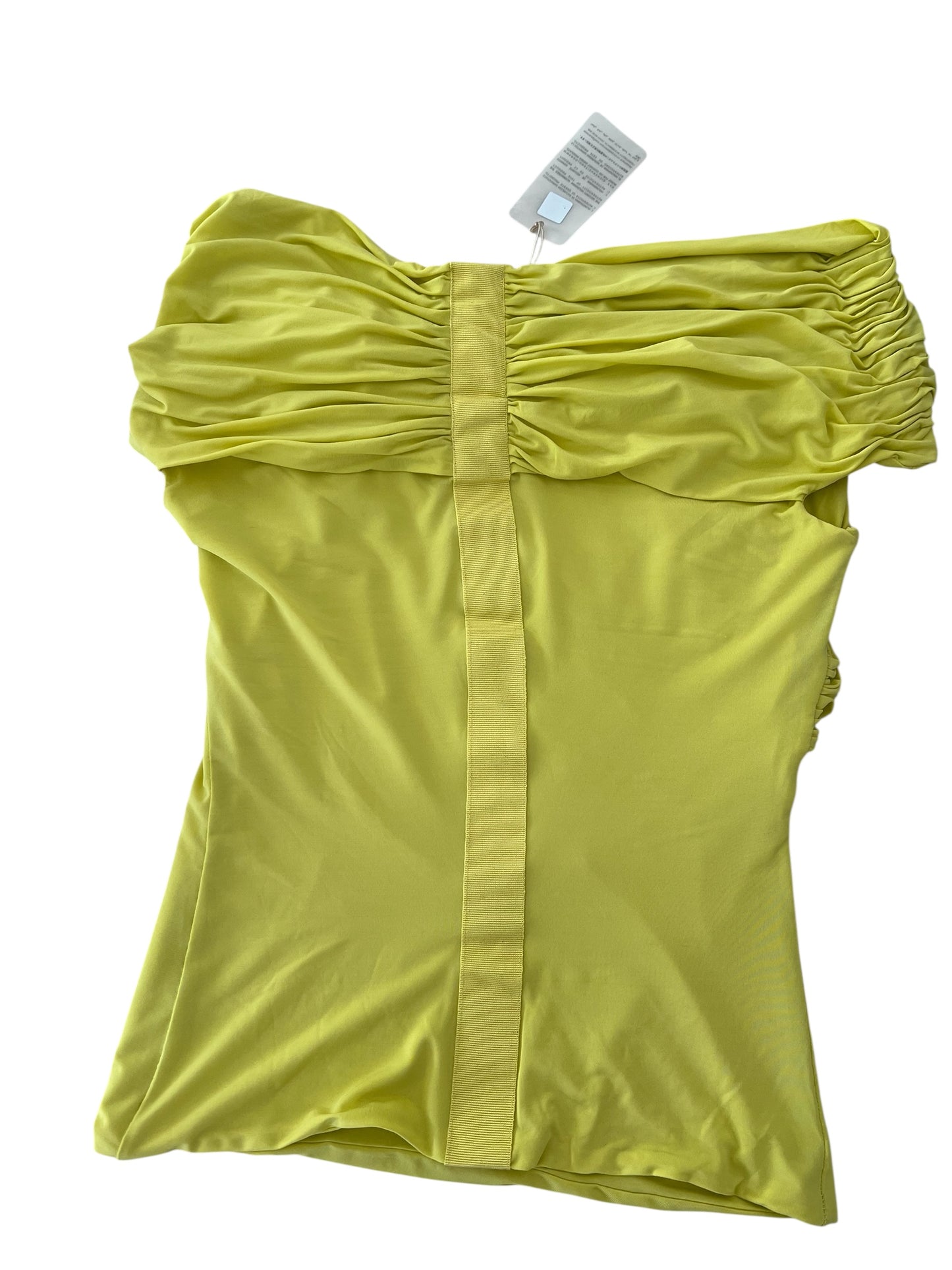 Roberto Cavalli Vintage Draped Top with Snake & Flower Brooch – Lime Green Off-Shoulder