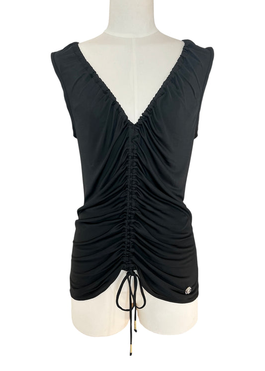 Roberto Cavalli Vintage Black Ruched Tank Top – Adjustable Drawstring Y2K Designer Top