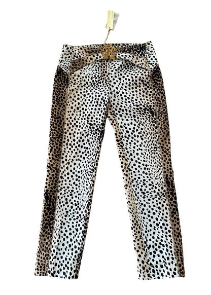 Roberto Cavalli Leopard Print Cropped Pants with RC Jewel Belt Buckle | Y2K Designer Animal Print Trousers