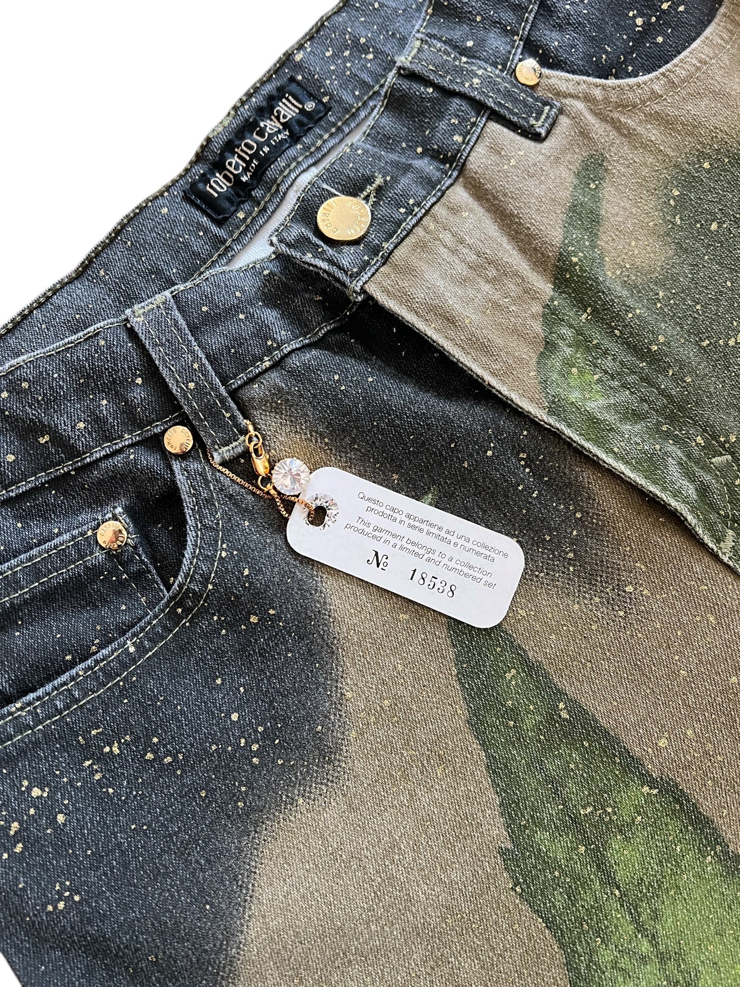 Roberto Cavall igreen  leaf printed pants
