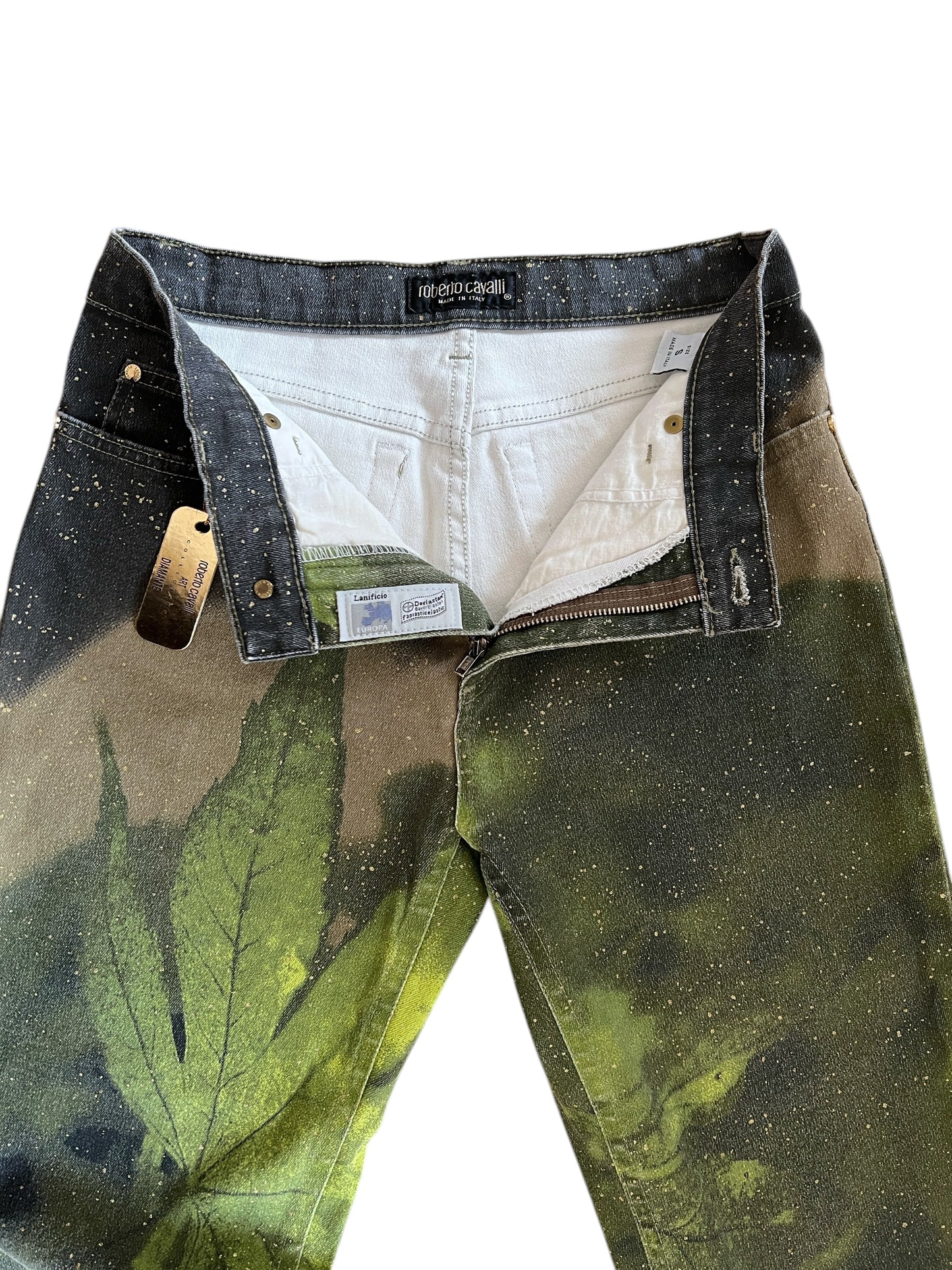 Roberto Cavall igreen  leaf printed pants