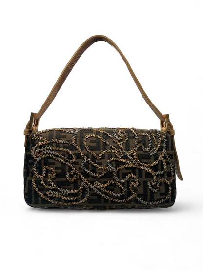 Fendi borsa baguette in marrone e oro