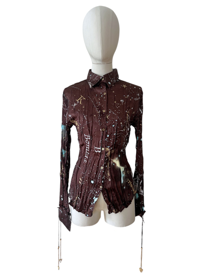 Roberto Cavalli brown silk crinckle shirt