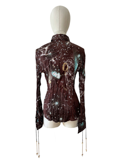 Roberto Cavalli brown silk crinckle shirt