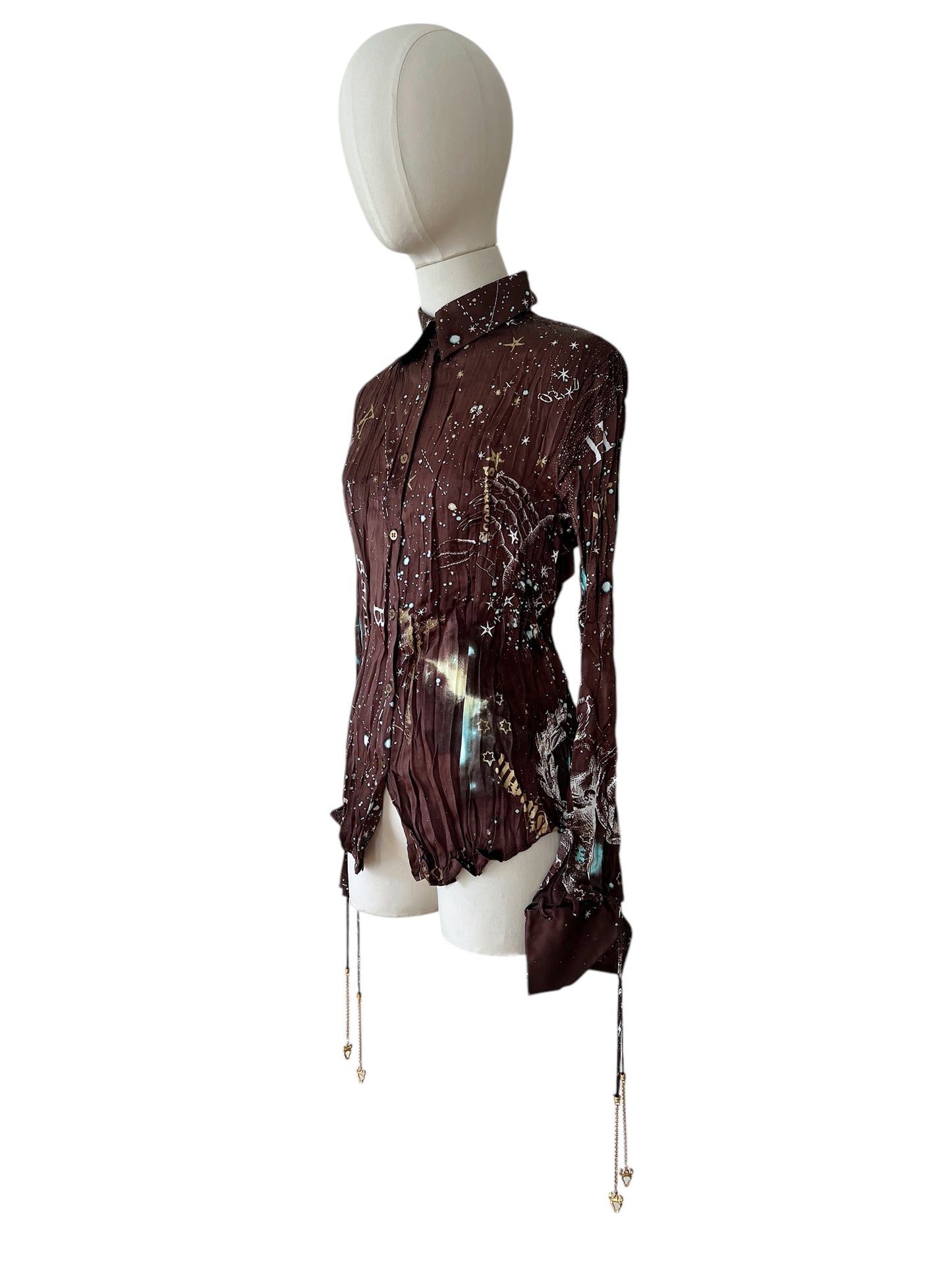 Roberto Cavalli brown silk crinckle shirt