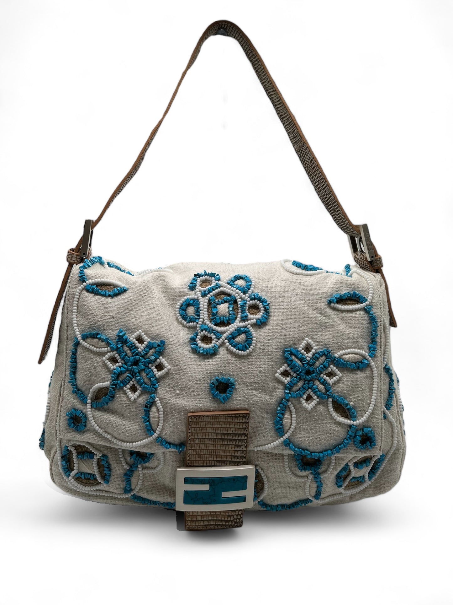 Fendi mamma baguette white/turquoise