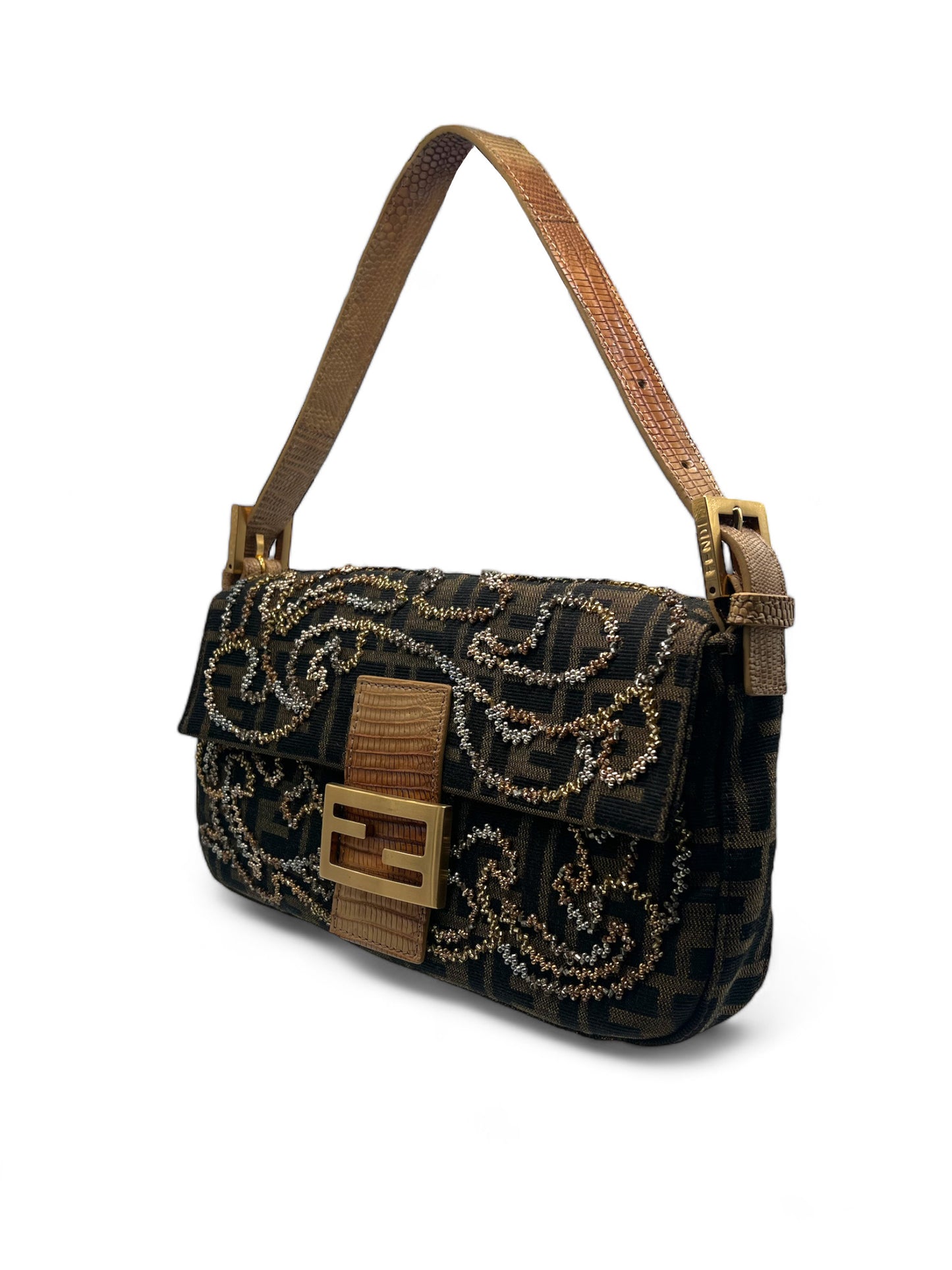 Fendi borsa baguette in marrone e oro