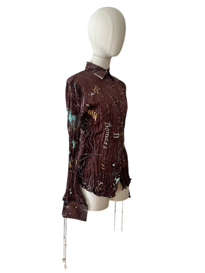 Roberto Cavalli brown silk crinckle shirt