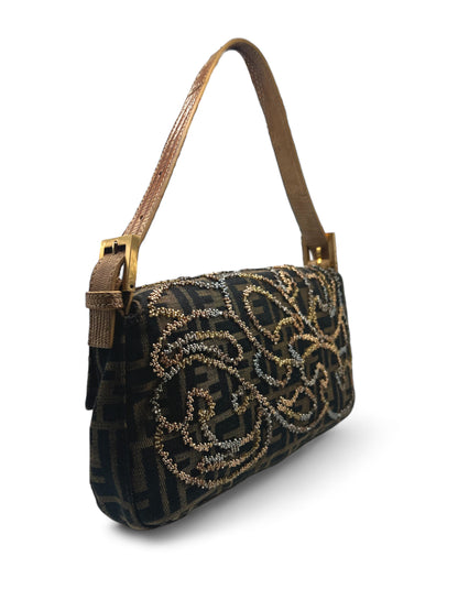 Fendi borsa baguette in marrone e oro